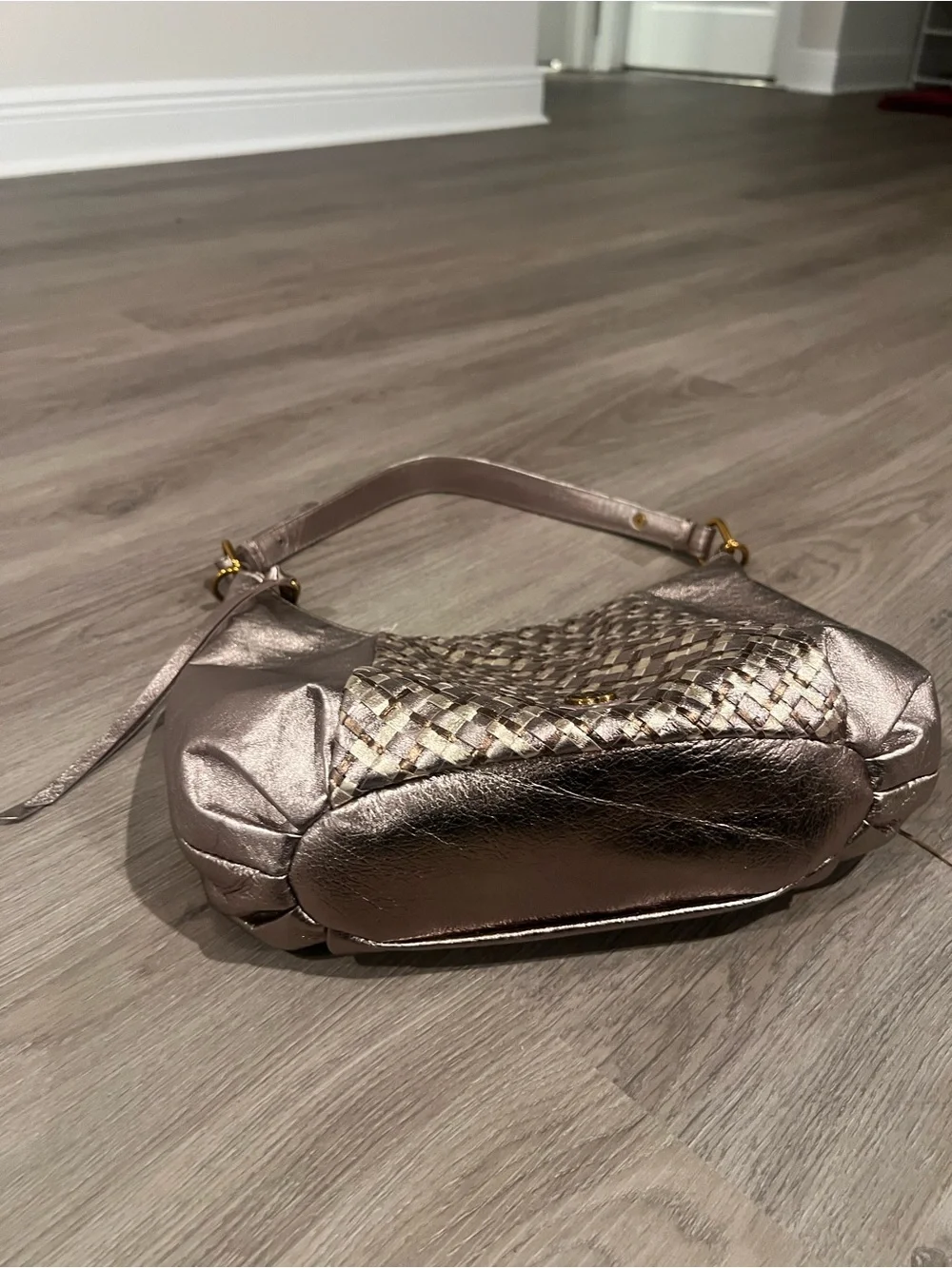 Elliott Lucca Metallic Taupe & Silver Woven Hobo